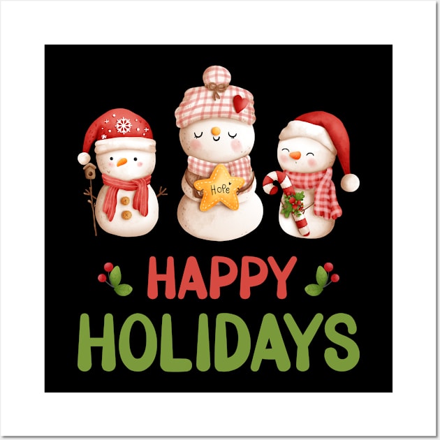 Happy Holidays (Cute Snowmen) Wall Art by Whimsical Frank